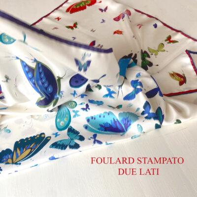 FOULARD DOPPIA STAMPA SU TWILL SETA DISEGNO FARFALLE